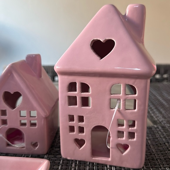 Valentine's Day Beautiful Ceramic Pink Houses & Ceramic Trinket Dish. New. - Picture 2 of 12